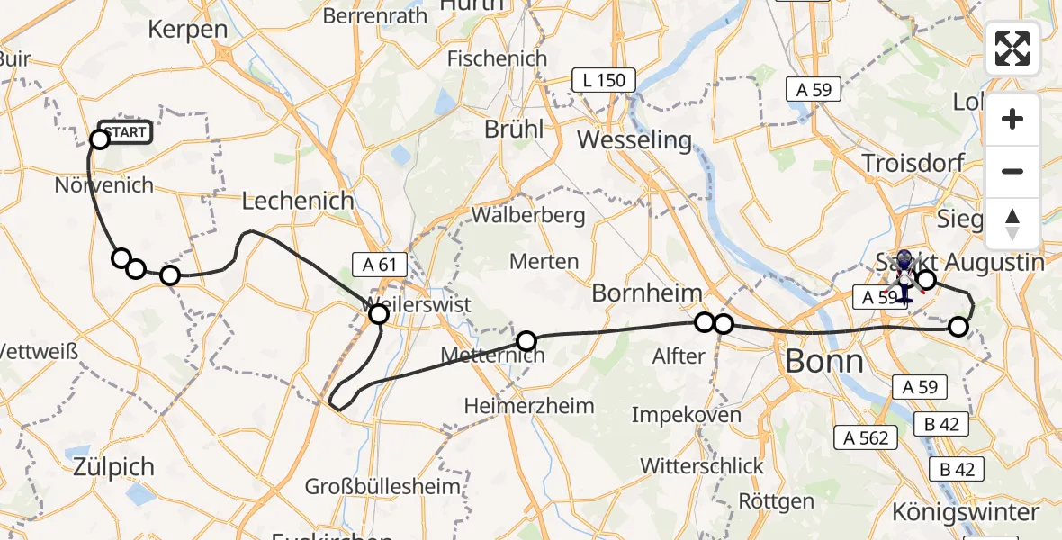 Flugroute Polizeihubschrauber Militärflugplatz Nörvenich - Sankt Augustin, 17 Juni 2026, 09:38