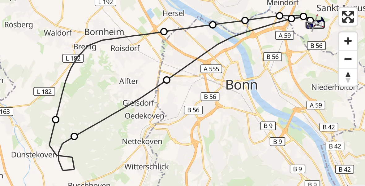 Flugroute Polizeihubschrauber Bonn-Hangelar Flugplatz - Bonn-Hangelar Flugplatz, 17 Juni 2026, 09:38