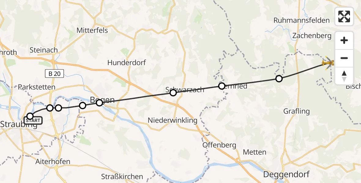 Flugroute Rettungshubschrauber Sankt Elisabeth Hospital Straubing - Bischofsmais, 17 Juni 2026, 09:40