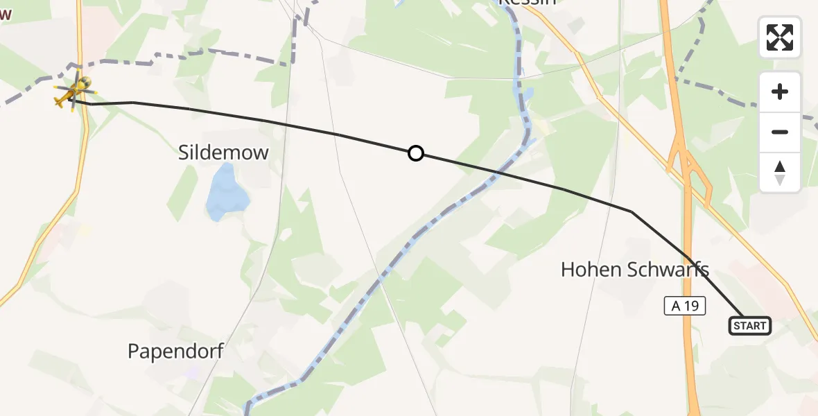 Flugroute Ambulanzhubschrauber Dummerstorf - Papendorf, 17 Juni 2026, 09:45