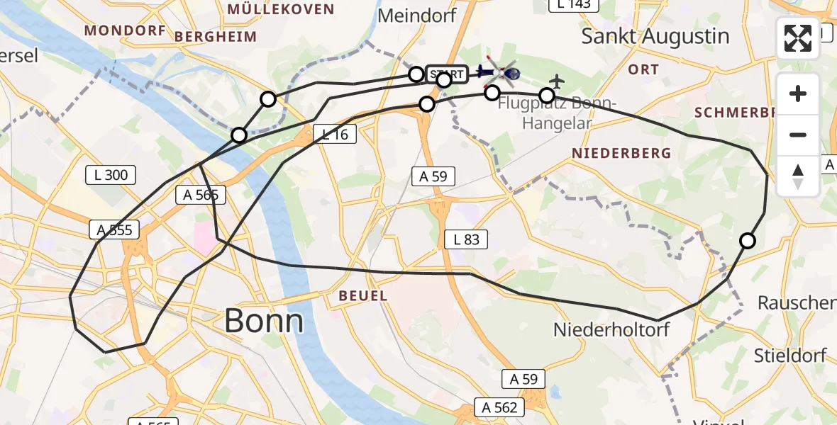 Flugroute Polizeihubschrauber Sankt Augustin - Sankt Augustin, 17 Juni 2026, 09:46