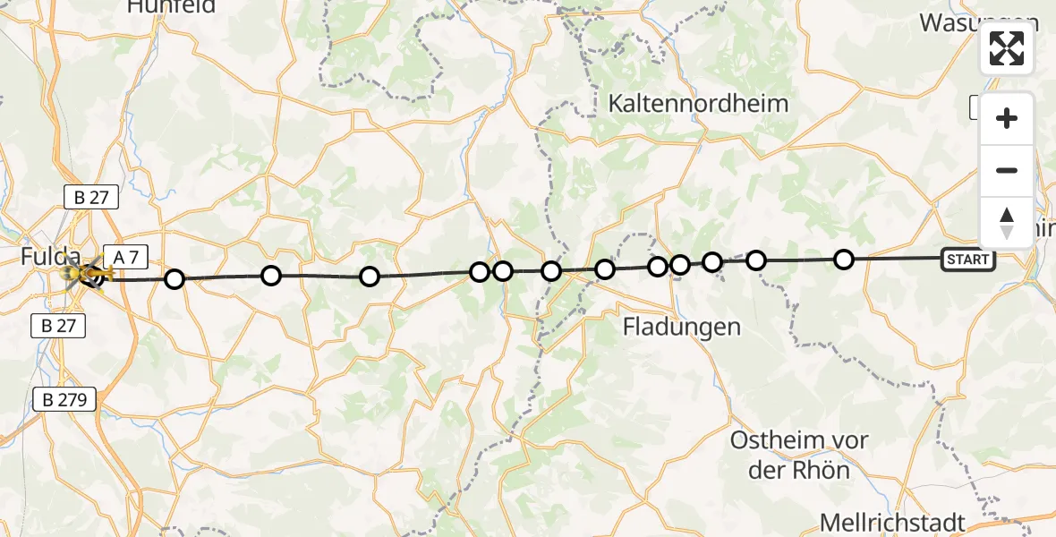 Flugroute Rettungshubschrauber Meiningen - Fulda Hospital, 17 Juni 2026, 09:54