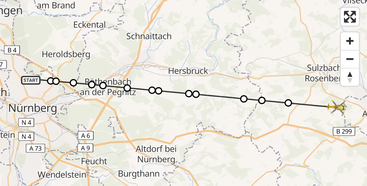 Flugroute Rettungshubschrauber Flughafen Nuremberg - Ammerthal, 17 Juni 2026, 09:57
