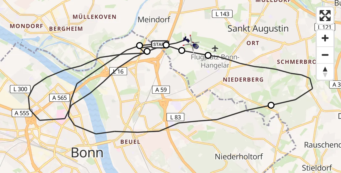 Flugroute Polizeihubschrauber Sankt Augustin - Sankt Augustin, 17 Juni 2026, 10:08