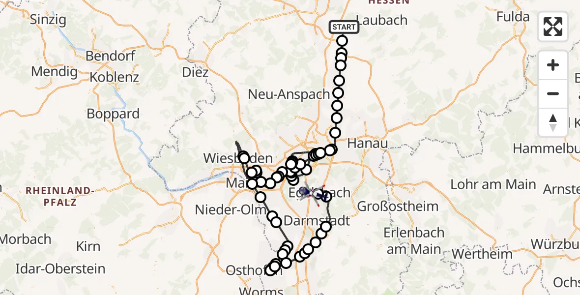 Flugroute Polizeihubschrauber Lich - Flughafen Frankfurt-Egelsbach, 17 Juni 2026, 10:11