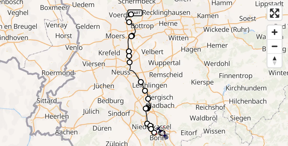 Flugroute Polizeihubschrauber Hünxe - Sankt Augustin, 17 Juni 2026, 10:16