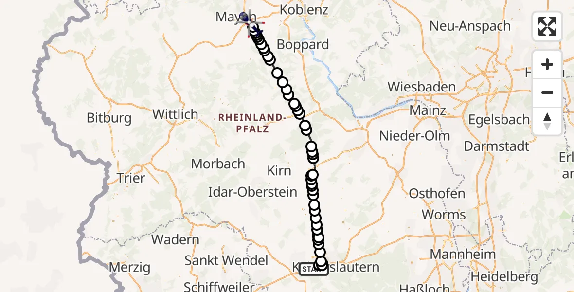 Flugroute Polizeihubschrauber Kaiserslautern - Polch, 17 Juni 2026, 10:21