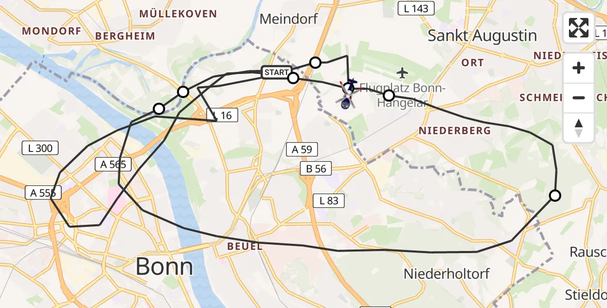 Flugroute Polizeihubschrauber Bonn - Sankt Augustin, 17 Juni 2026, 10:29