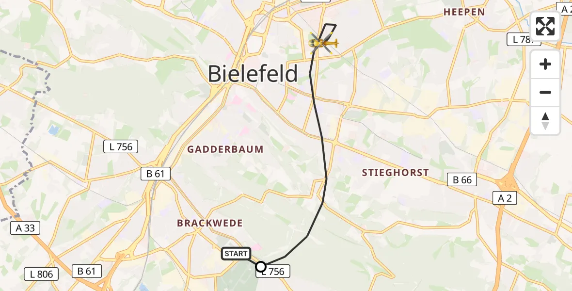 Flugroute Rettungshubschrauber Luftrettungszentrum Bielefeld - Bielefeld, 17 Juni 2026, 10:31