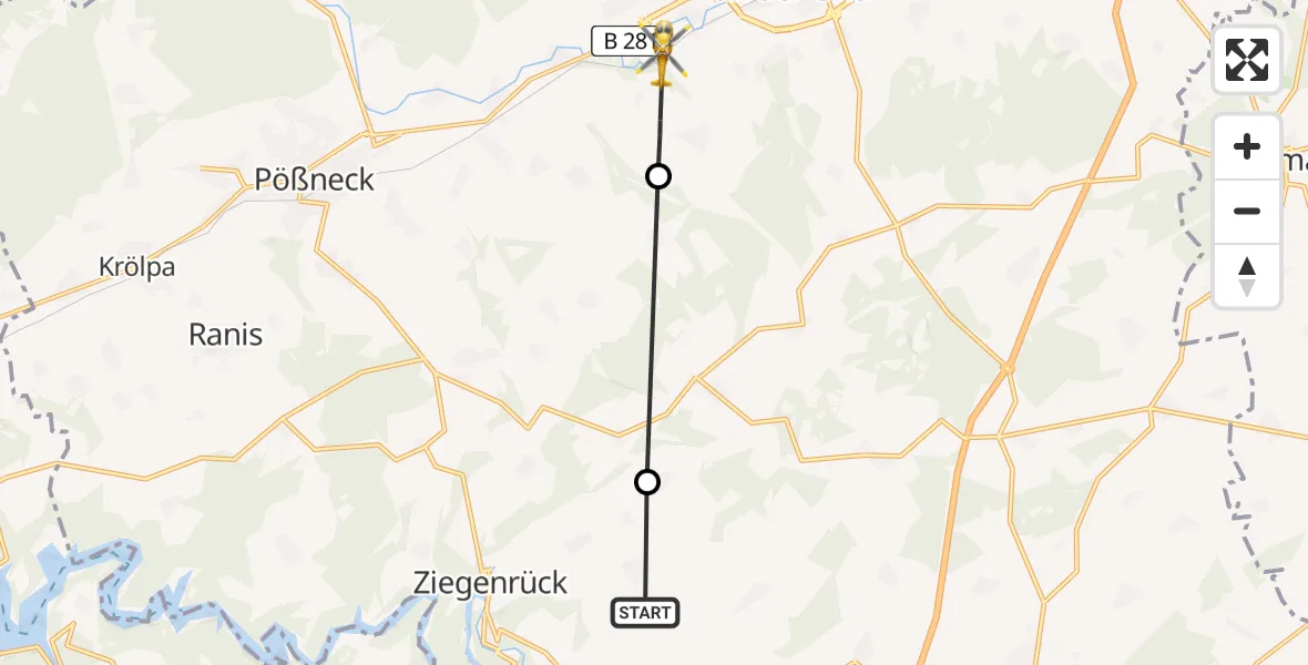Flugroute Rettungshubschrauber Schöndorf - Neustadt an der Orla, 17 Juni 2026, 10:43