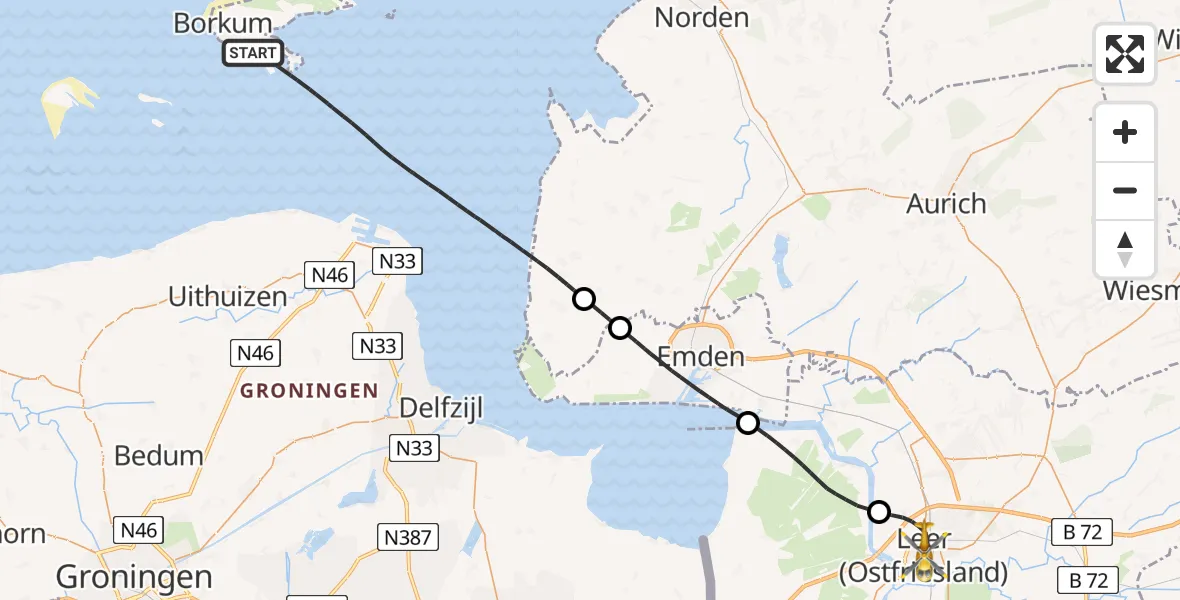Flugroute Ambulanzhubschrauber Noordzee - Leer (Ostfriesland), 17 Juni 2026, 10:51