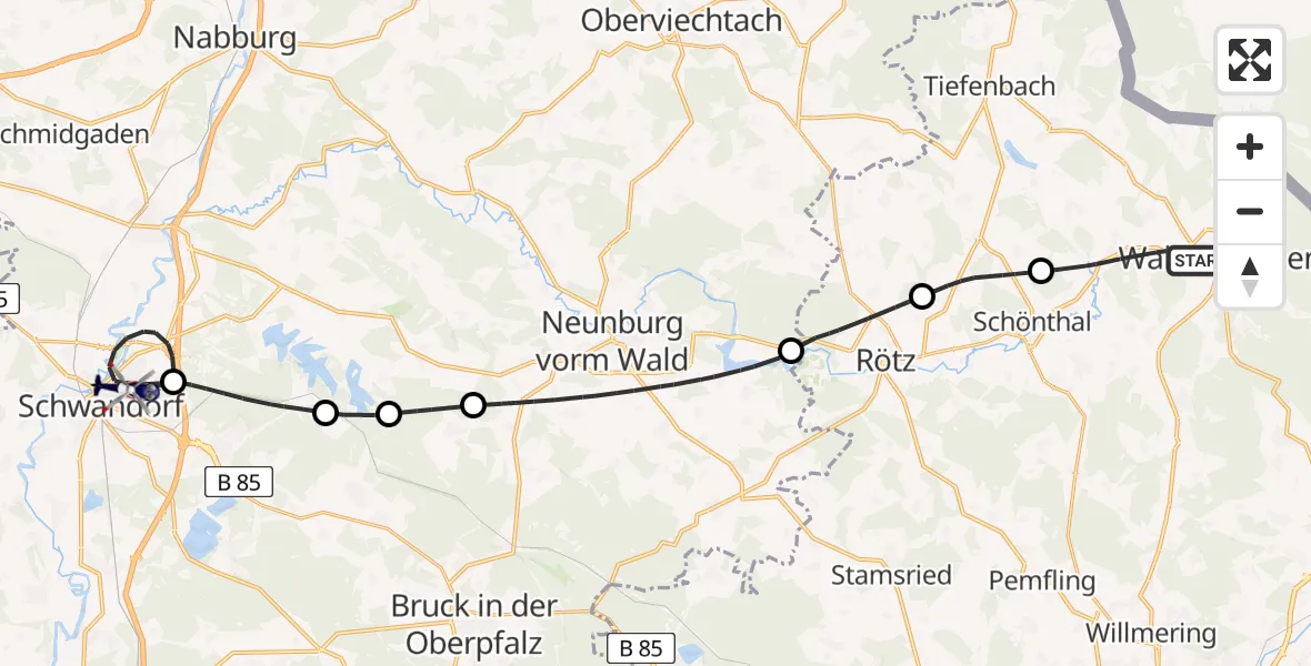 Flugroute Polizeihubschrauber Waldmünchen - Schwandorf, 17 Juni 2026, 10:58