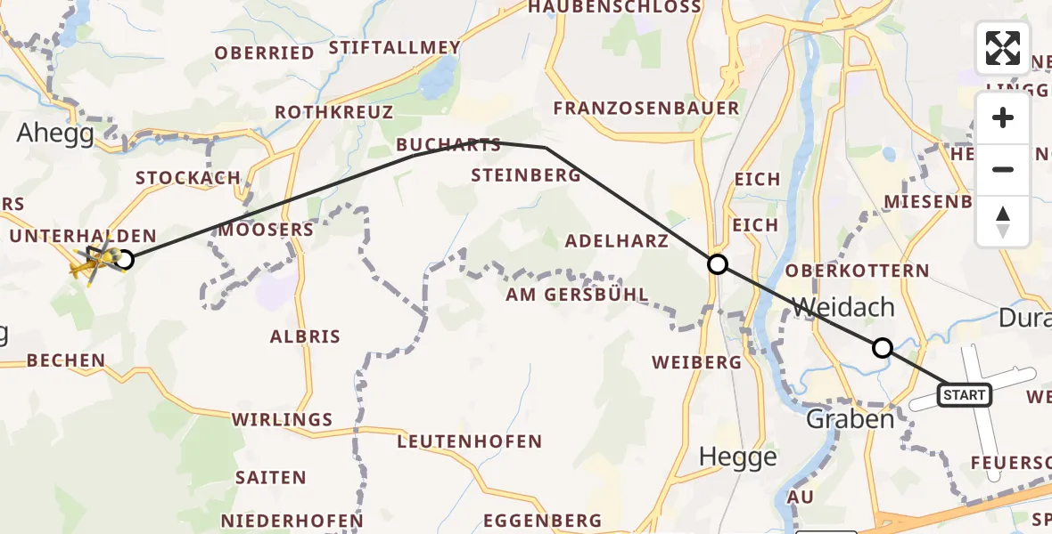 Flugroute Rettungshubschrauber Kempten-Durach Flugplatz - Buchenberg, 17 Juni 2026, 11:07