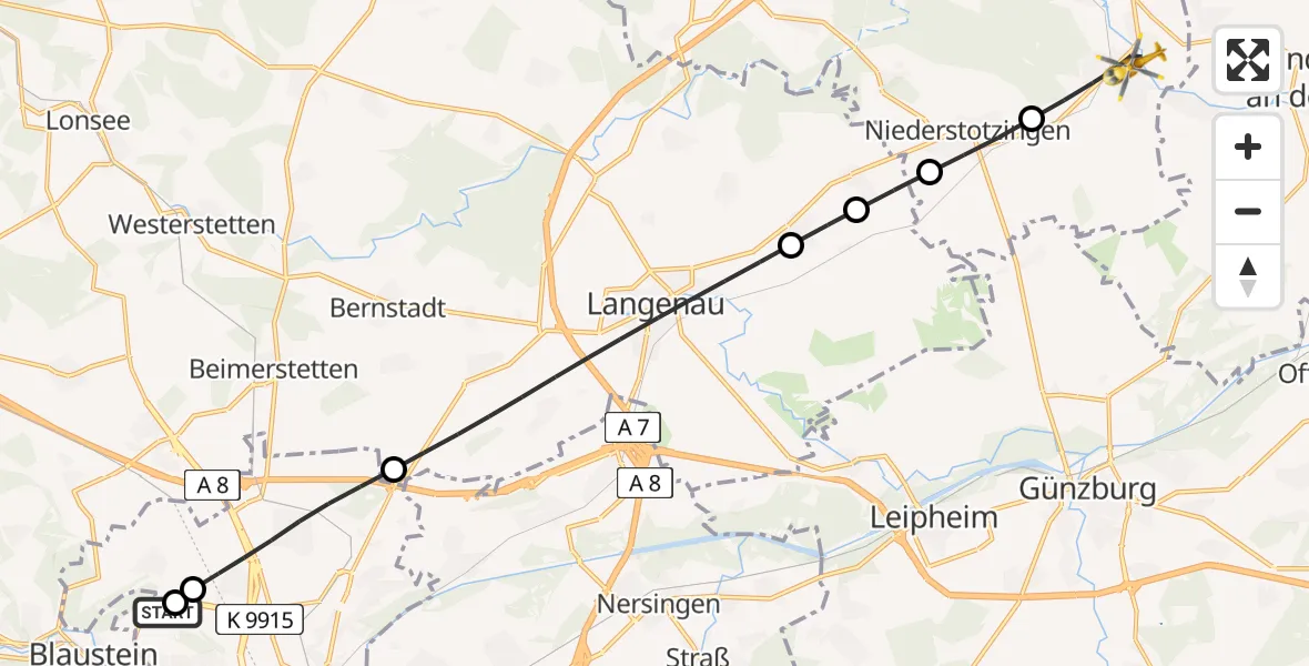 Flugroute Rettungshubschrauber Ulm Military Hospital Emergency - Sontheim an der Brenz, 17 Juni 2026, 11:07
