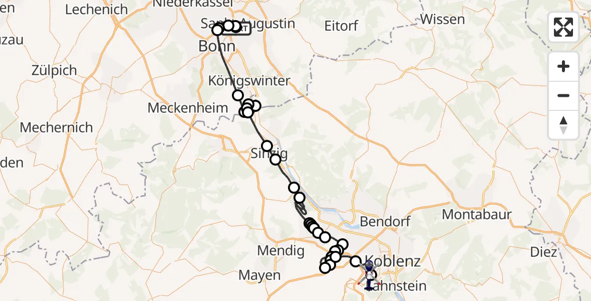 Flugroute Polizeihubschrauber Sankt Augustin - Koblenz-Winningen Flugplatz, 17 Juni 2026, 11:08