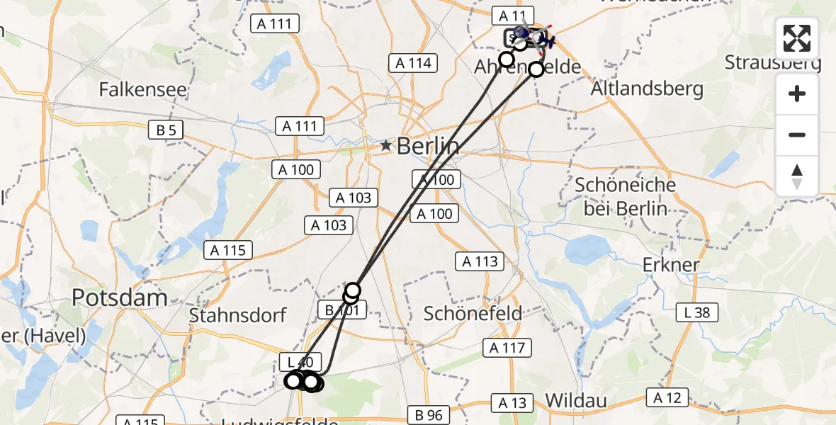 Flugroute Polizeihubschrauber Ahrensfelde Hubschrauberlandeplatz - Ahrensfelde Hubschrauberlandeplatz, 17 Juni 2026, 11:18