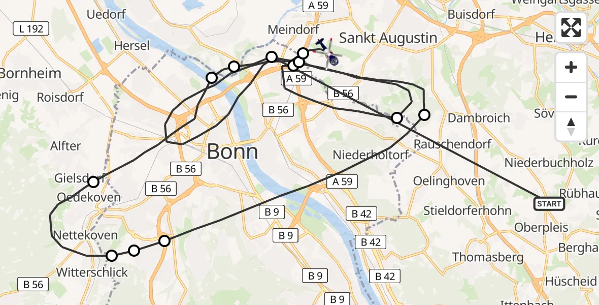 Flugroute Polizeihubschrauber Königswinter - Sankt Augustin, 17 Juni 2026, 11:20