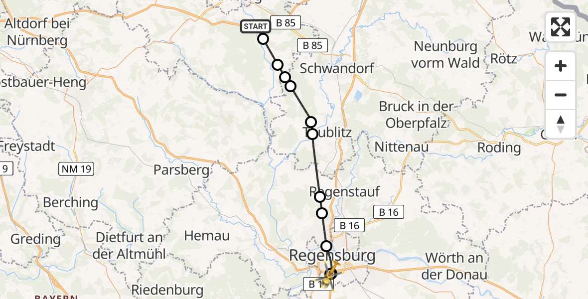 Flugroute Rettungshubschrauber Kümmersbruck - DRF Air Rescue Station Regensburg / Regensburg University Hospital, 17 Juni 2026, 11:20