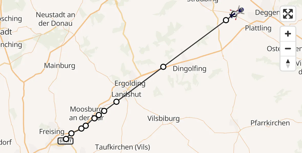 Flugroute Polizeihubschrauber München Flughafen - Irlbach, 17 Juni 2026, 11:22