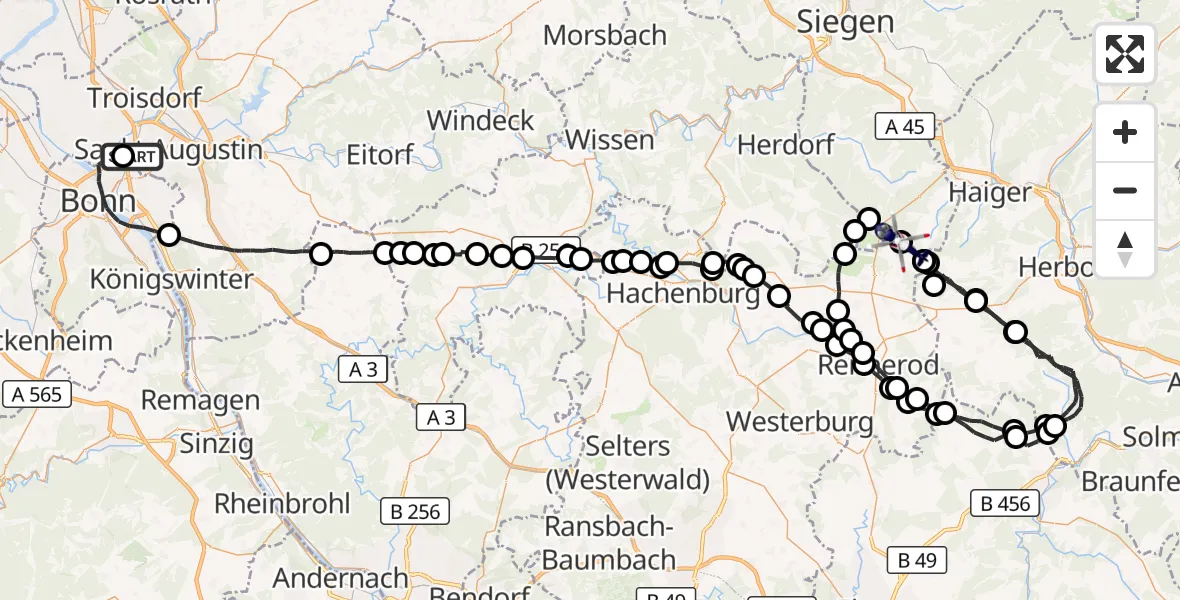 Flugroute Polizeihubschrauber Sankt Augustin - Siegerland Flughafen, 17 Juni 2026, 11:26