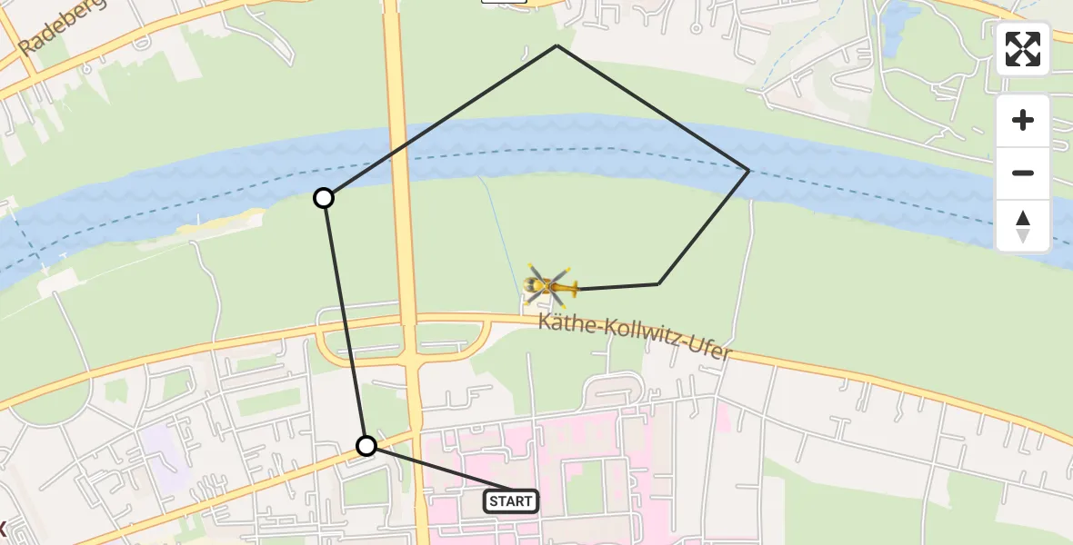 Flugroute Rettungshubschrauber Dresden University Hospital - Dresden Elbwiesen Hubschrauberlandeplatz, 17 Juni 2026, 11:26