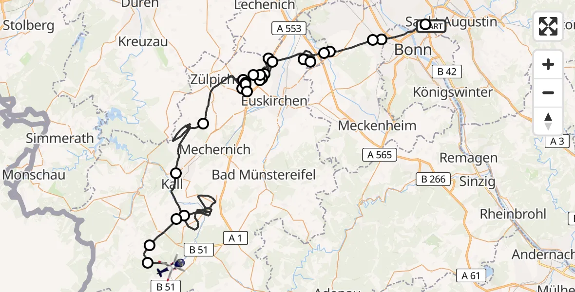 Flugroute Polizeihubschrauber Sankt Augustin - Dahlem, 17 Juni 2026, 11:27