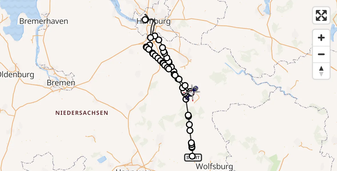 Flugroute Polizeihubschrauber Gifhorn Bundespolizei Hubschrauberlandeplatz - Uelzen, 17 Juni 2026, 11:30