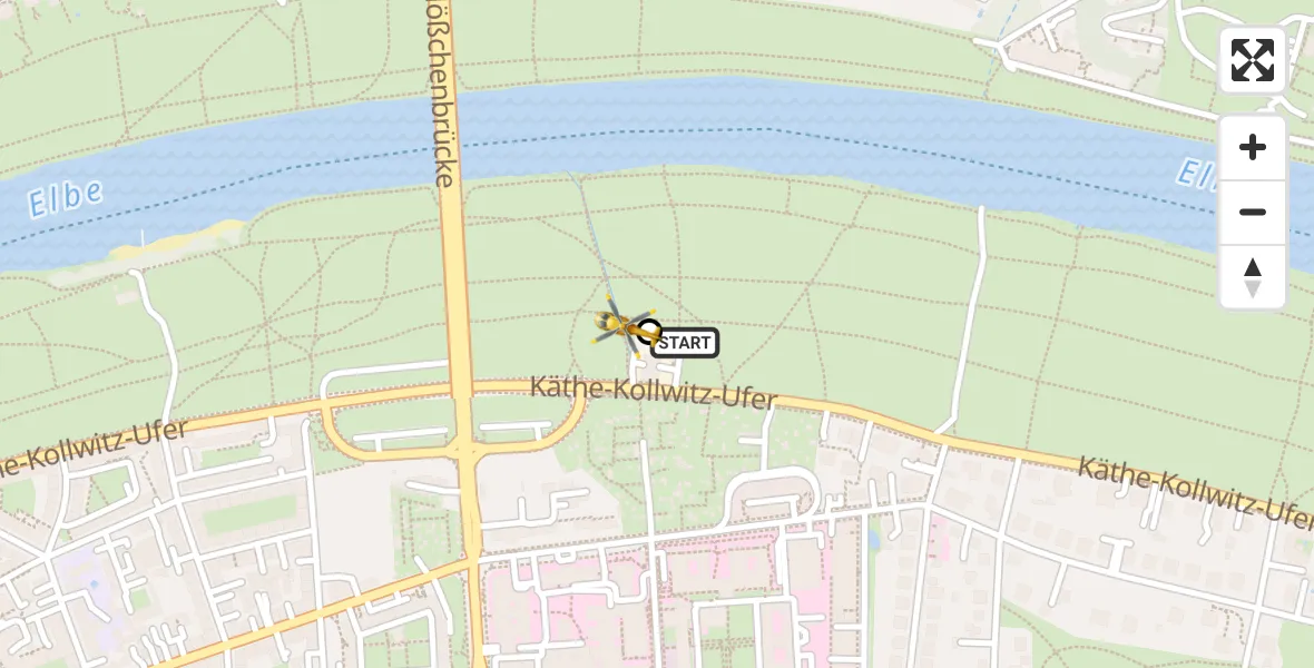 Flugroute Rettungshubschrauber Dresden University Hospital - Dresden Elbwiesen Hubschrauberlandeplatz, 17 Juni 2026, 11:30