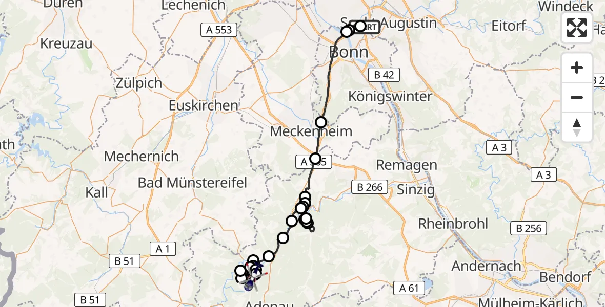 Flugroute Polizeihubschrauber Sankt Augustin - Reifferscheid, 17 Juni 2026, 11:35