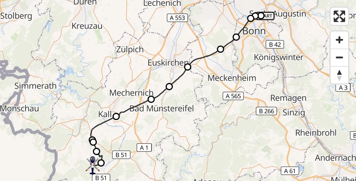 Flugroute Polizeihubschrauber Sankt Augustin - Dahlem, 17 Juni 2026, 11:36
