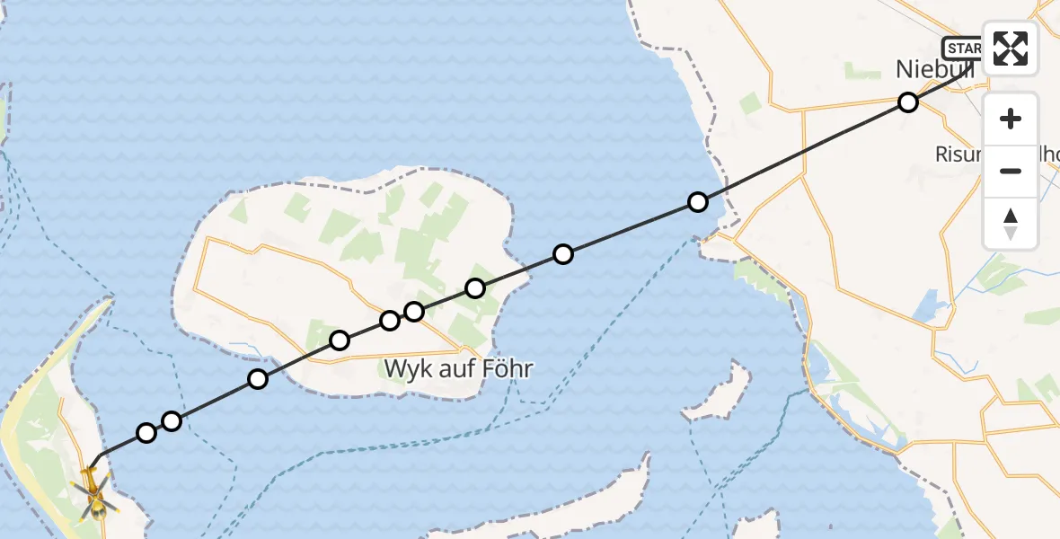 Flugroute Rettungshubschrauber Niebüll - Nebel, 17 Juni 2026, 11:37