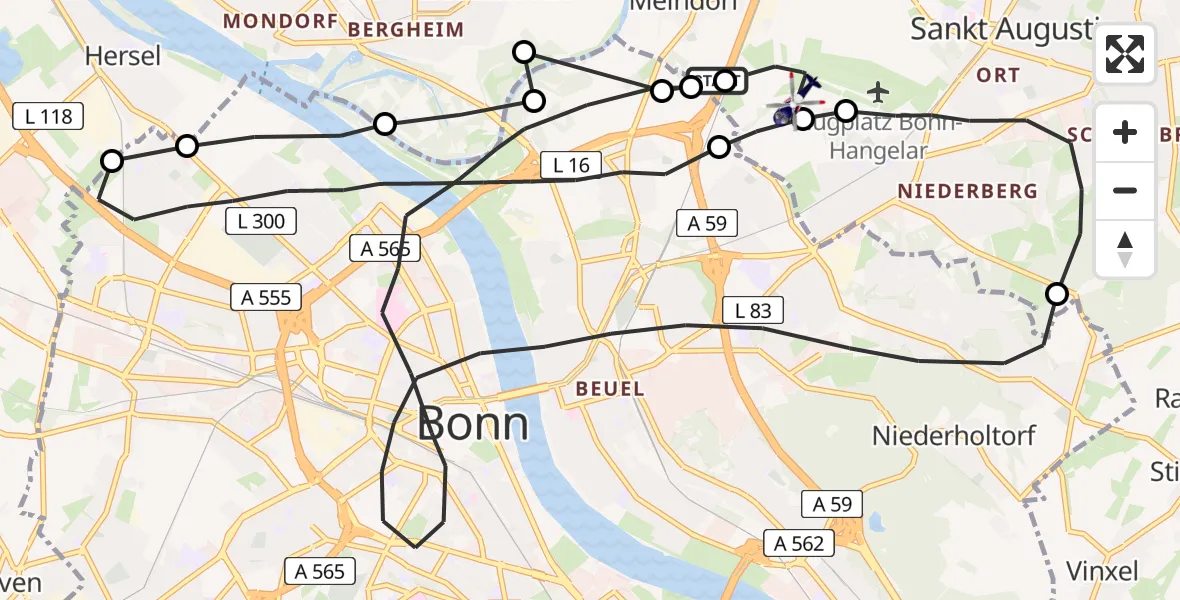 Flugroute Polizeihubschrauber Sankt Augustin - Sankt Augustin, 17 Juni 2026, 11:50