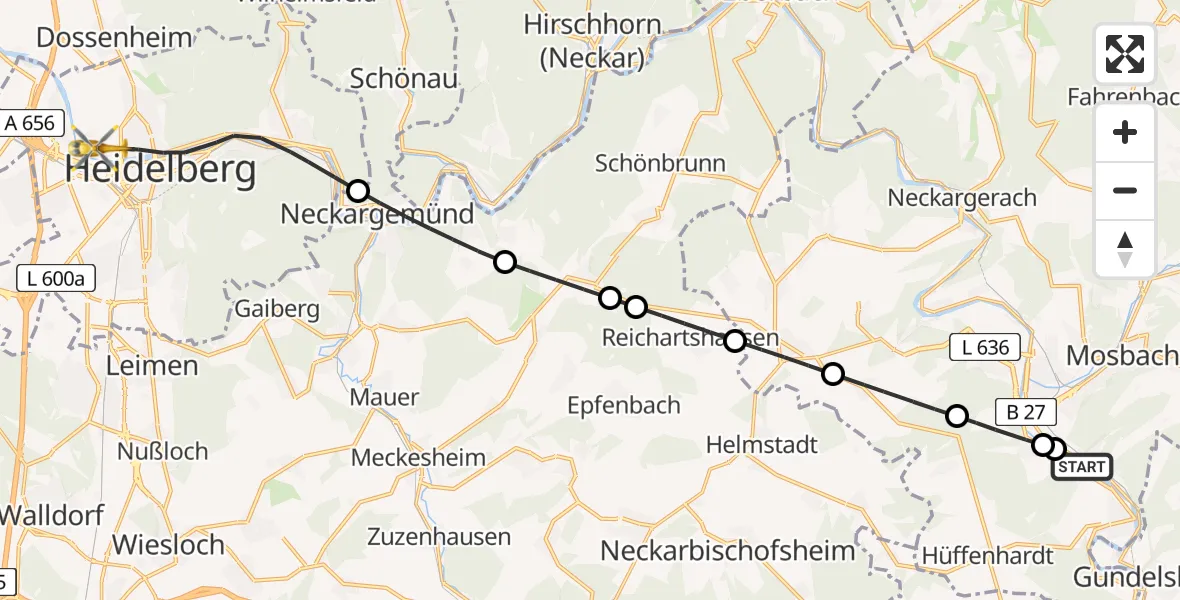 Flugroute Rettungshubschrauber Neckarzimmern - Heidelberg, 17 Juni 2026, 11:54