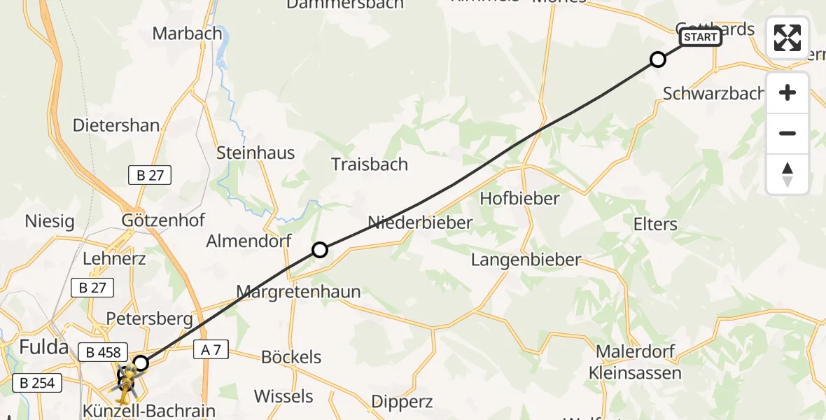 Flugroute Rettungshubschrauber Nüsttal - Fulda Hospital, 17 Juni 2026, 12:06