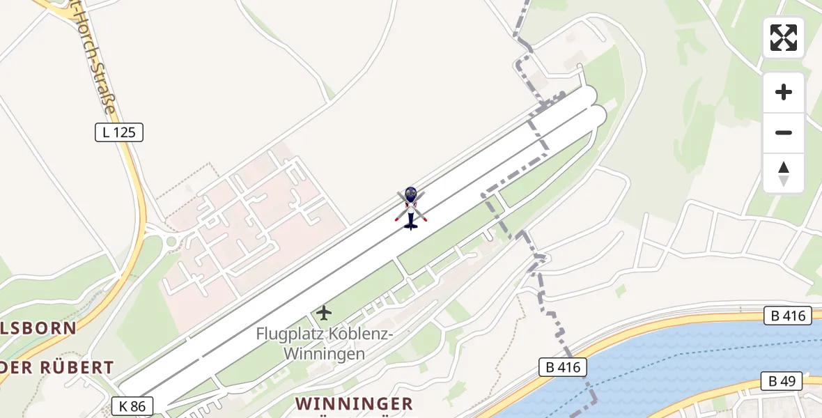 Flugroute Polizeihubschrauber Koblenz-Winningen Flugplatz - Koblenz-Winningen Flugplatz, 17 Juni 2026, 12:07