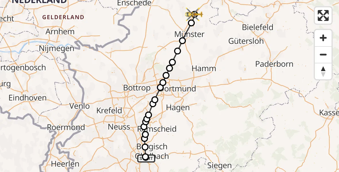 Flugroute Ambulanzhubschrauber Merheim Hospital - Christoph  Westfalen-ADAC, 17 Juni 2026, 12:12