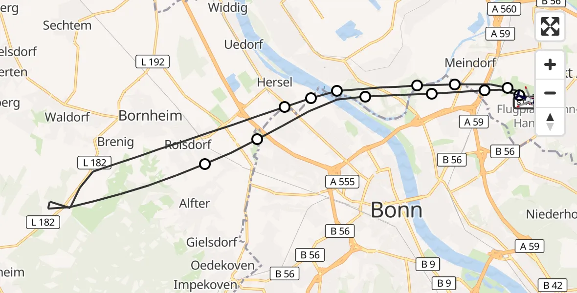 Flugroute Polizeihubschrauber Bonn-Hangelar Flugplatz - Bonn-Hangelar Flugplatz, 17 Juni 2026, 12:14