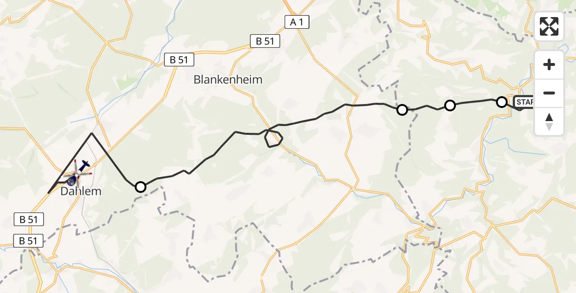 Flugroute Polizeihubschrauber Fuchshofen - Dahlem, 17 Juni 2026, 12:16