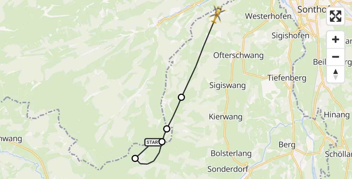 Flugroute Rettungshubschrauber Blaichach - Ofterschwang, 17 Juni 2026, 12:19