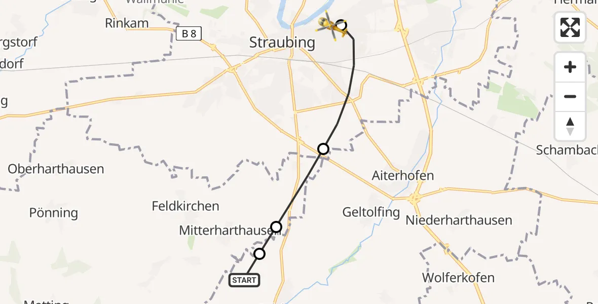 Flugroute Rettungshubschrauber Salching - Sankt Elisabeth Hospital Straubing, 17 Juni 2026, 12:28