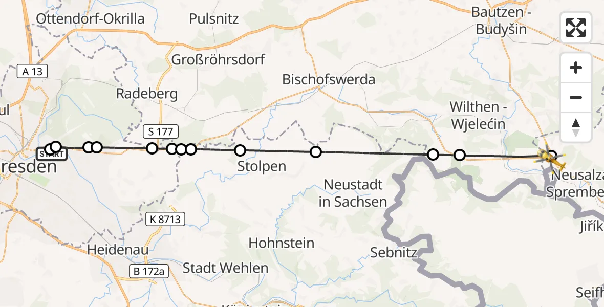 Flugroute Rettungshubschrauber Dresden University Hospital - Oppach, 17 Juni 2026, 12:33