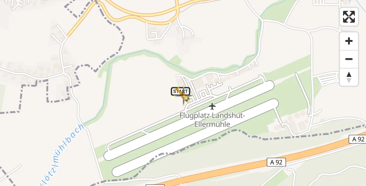Flugroute Rettungshubschrauber Landshut Flugplatz - Landshut Flugplatz, 17 Juni 2026, 12:34