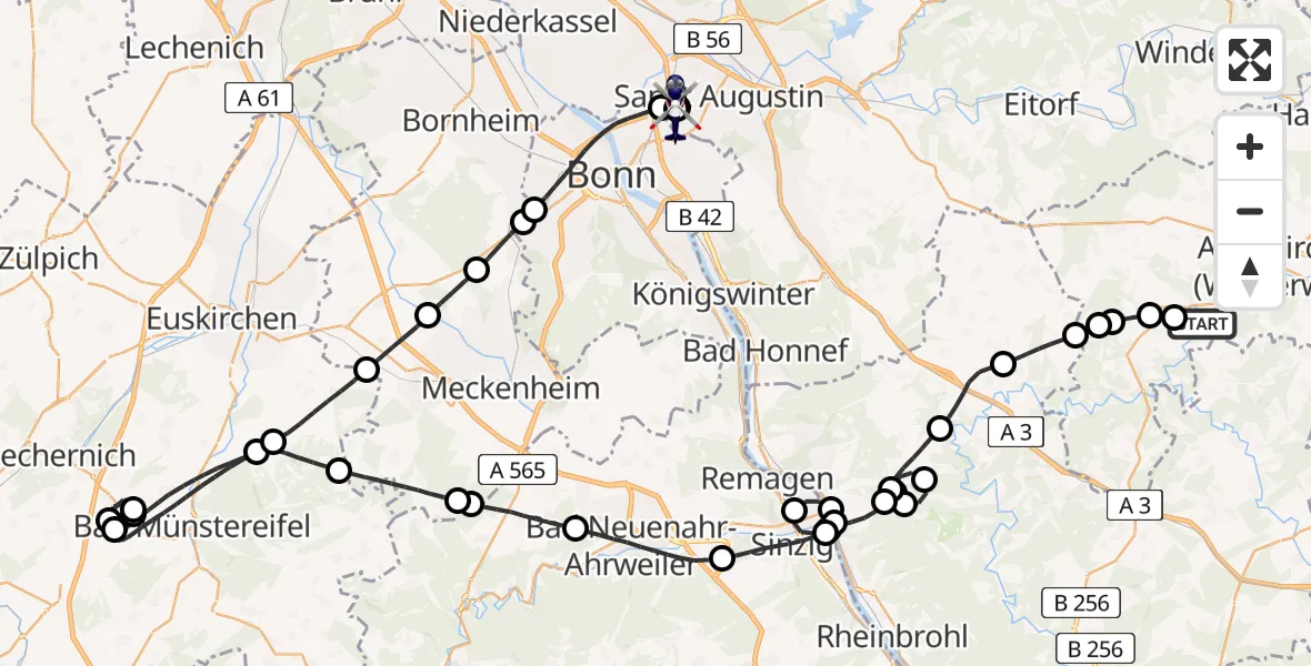 Flugroute Polizeihubschrauber Neitersen - Sankt Augustin, 17 Juni 2026, 12:40