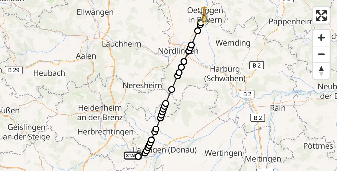 Flugroute Rettungshubschrauber Sontheim an der Brenz - Oettingen i.Bay., 17 Juni 2026, 12:41