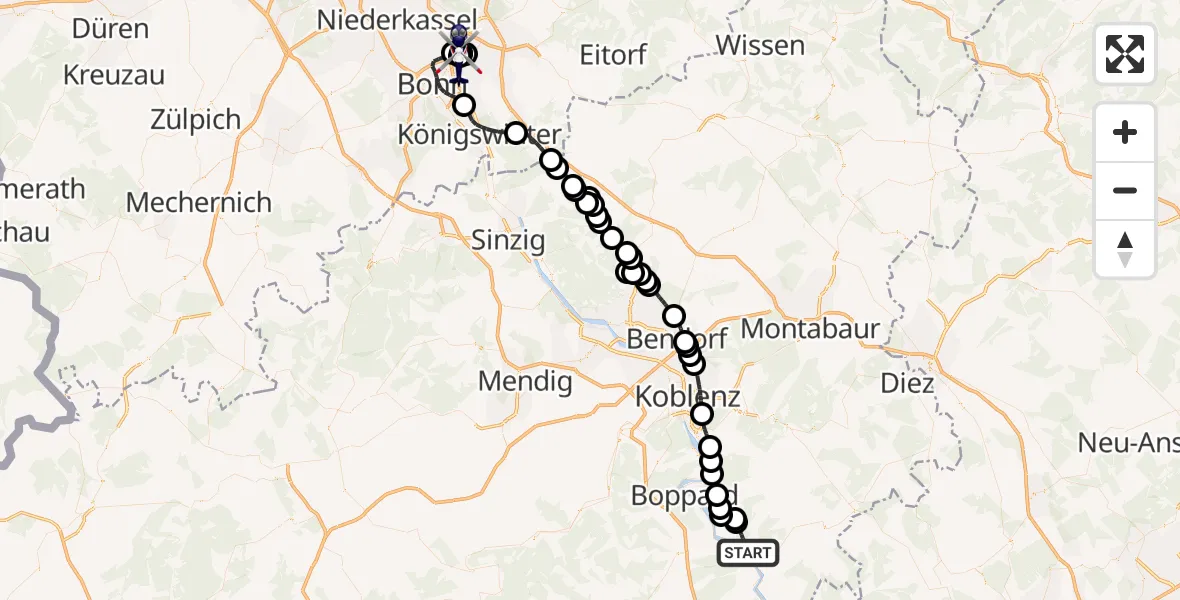 Flugroute Polizeihubschrauber Sankt Goarshausen - Sankt Augustin, 17 Juni 2026, 12:43