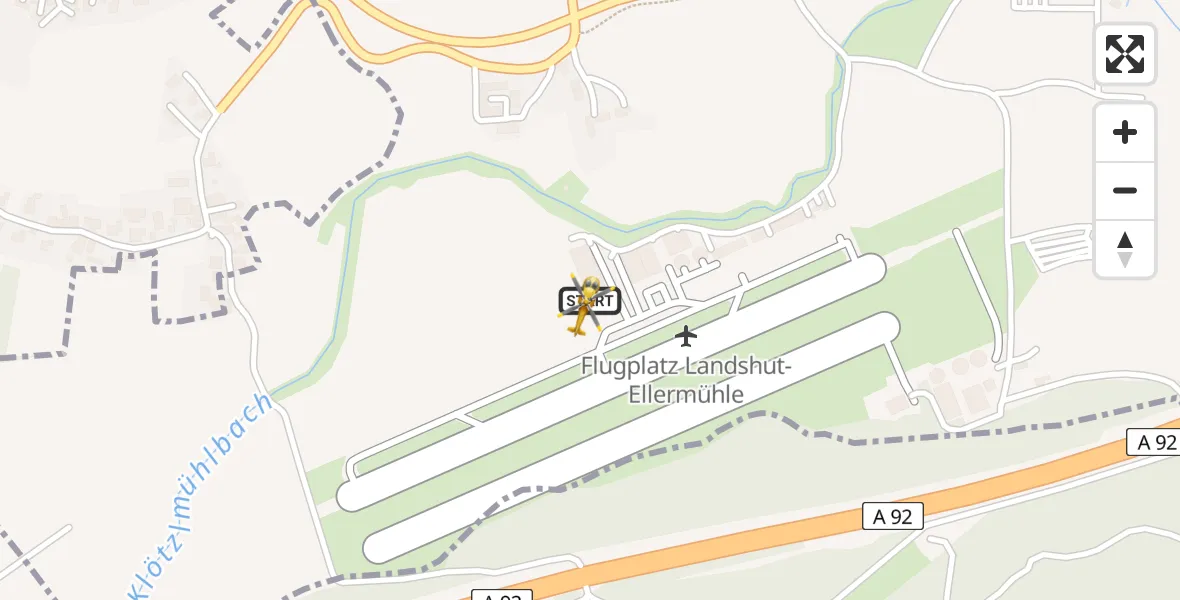Flugroute Rettungshubschrauber Landshut Flugplatz - Landshut Flugplatz, 17 Juni 2026, 12:46