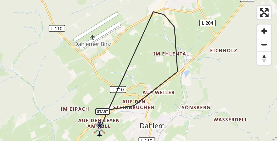 Flugroute Polizeihubschrauber Dahlem - Dahlem, 17 Juni 2026, 12:47