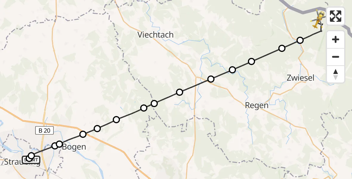 Flugroute Rettungshubschrauber Sankt Elisabeth Hospital Straubing - Lindberg, 17 Juni 2026, 12:50