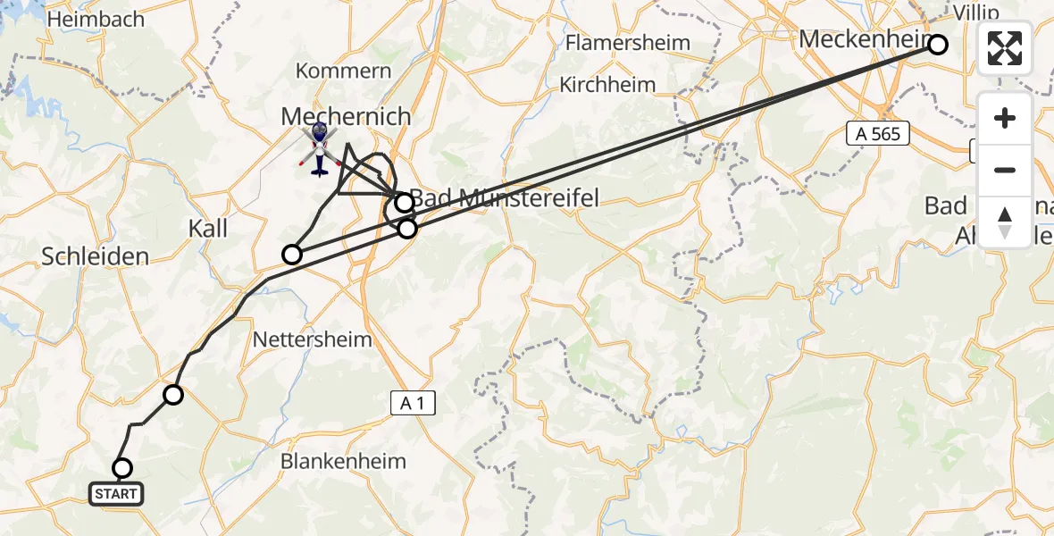 Flugroute Polizeihubschrauber Dahlem - Mechernich, 17 Juni 2026, 12:53