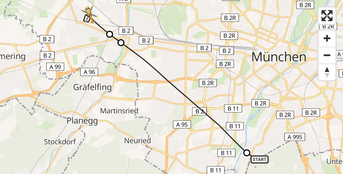 Flugroute Rettungshubschrauber ADAC Air Rescue Center Hubschrauberlandeplatz (Christoph 1) - München, 17 Juni 2026, 12:54
